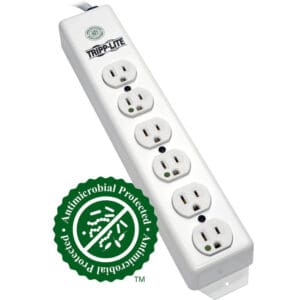 White Tripp-Lite antimicrobial power strip.