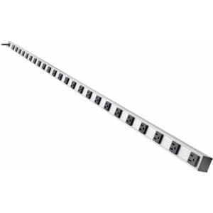 Here's an alt tag for the image: Long power strip with sixteen outlets.