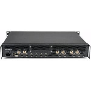 Black video processing unit rear view.