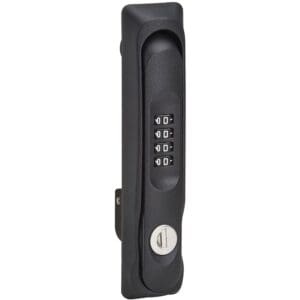 Black combination lock latch handle.