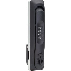 Black combination lock with keyhole.
