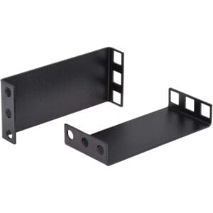 Black metal rack mounting brackets.