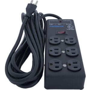 Black Furman power strip with surge protection.
