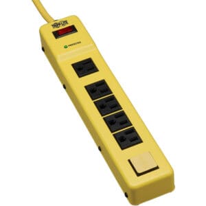 Yellow Tripp Lite 6-outlet surge protector.