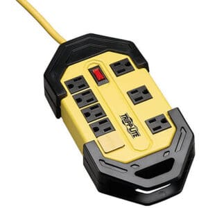 Yellow Tripp Lite 8-outlet surge protector.