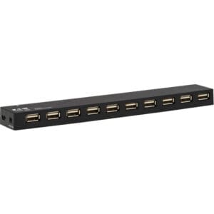 Black 10-port USB hub.
