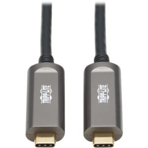 Here's an alt tag for the image: Two Tripp Lite USB-C cables.