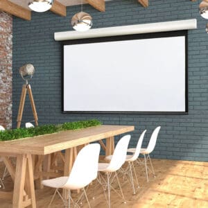 White projector screen in modern office.