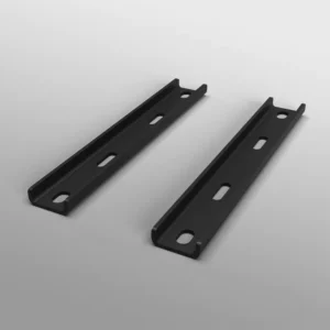 Here's an alt tag for the image: Two black metal mounting brackets.