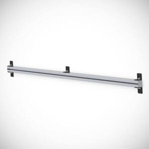 Here's an alt tag for the image: Wall-mounted aluminum display rail.