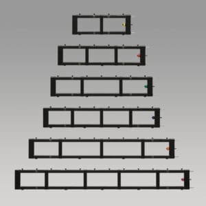 Black frames in ascending sizes.