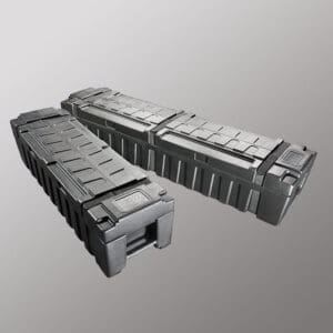 Here's an 8-word alt tag for the image: Two large, black plastic storage containers.