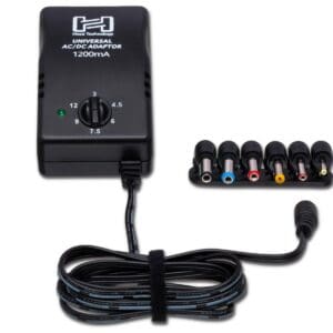 Universal AC/DC adapter with multiple connectors.