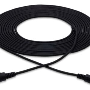 Coiled black cable with two connectors.