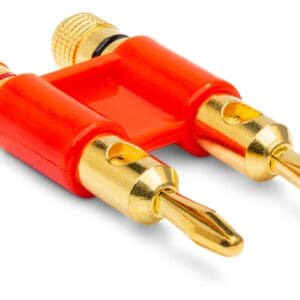 Red and gold banana plug adapter.