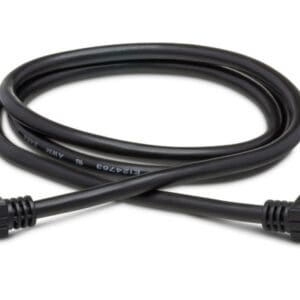 Black right-angle MIDI cable, coiled loosely.