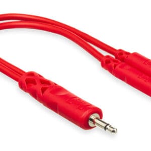 Red dual audio cable with two connectors.
