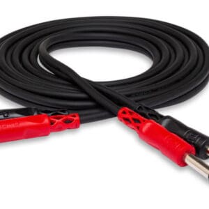 Red and black audio cable with connectors.