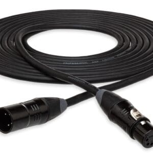 Black XLR cable with connectors coiled neatly.