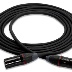 Coiled black XLR microphone cable, connectors visible.