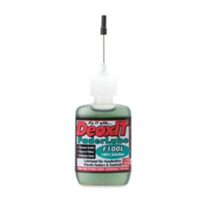 DeoxIT FaderLube F100L lubricant solution bottle.