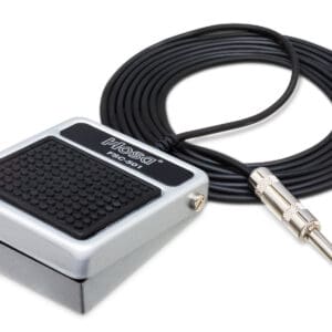 Footswitch pedal with attached audio cable.