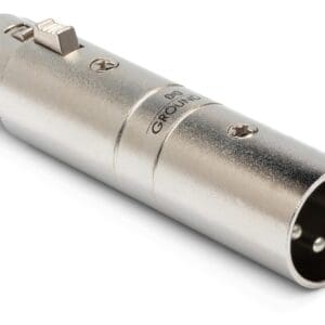 Silver audio adapter with three-pin connector.