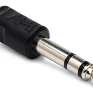 Audio jack adapter with black casing.