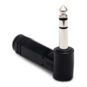 Audio jack adapter on white background.