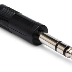 Audio jack connector with black casing.