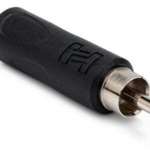 Black RCA audio plug with metal tip.