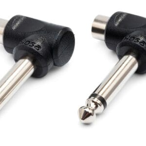 Two right-angle audio connector adapters.