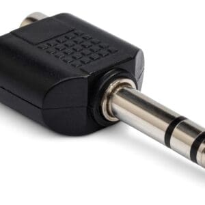 Audio adapter with RCA and jack connectors.