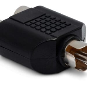 Black RCA audio adapter with dual ports.