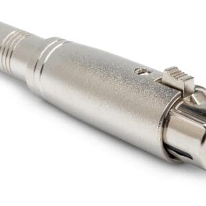 XLR microphone cable connector, silver-colored.
