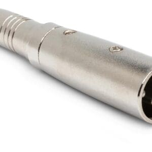 Silver XLR audio connector, three-pin design.
