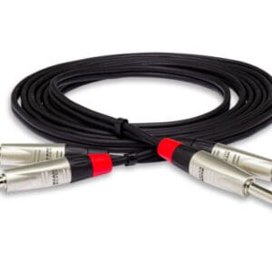 Black audio cables with silver connectors.