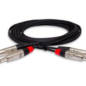 Black audio cables with silver connectors.