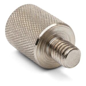 Knurled metal screw with threaded end.