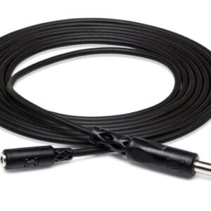 Black audio cable with connectors, coiled neatly.