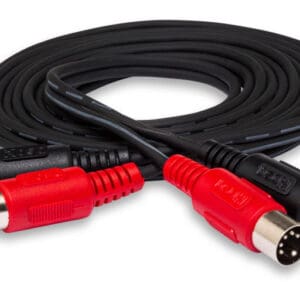 Red and black RCA audio cables.