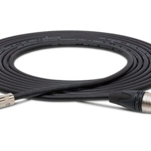 Black coiled audio cable with connectors.