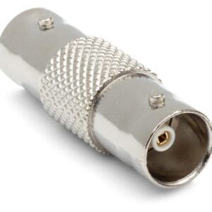 Metal BNC connector with knurled grip.