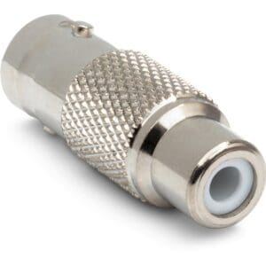 Metal BNC to RCA connector adapter.