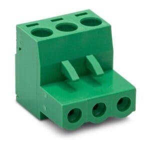 Green electrical terminal block with three holes.