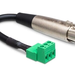 Audio cable with XLR and green connector.