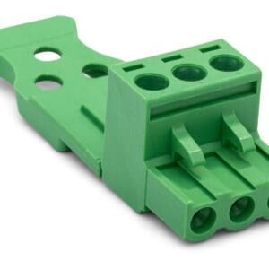 Green electrical connector with three holes.