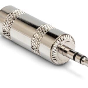 Silver audio jack adapter with textured grip.