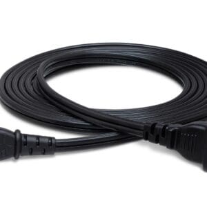 Black power cord with two-prong plug.