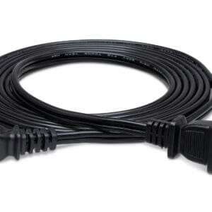 Black power cord with two-prong plug.